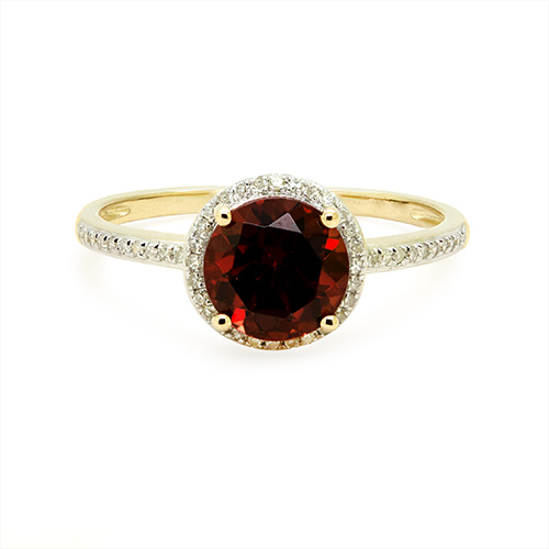 Zaveris 14 Carat Yellow Gold Round Cut Red Garnet and Diamond Ring