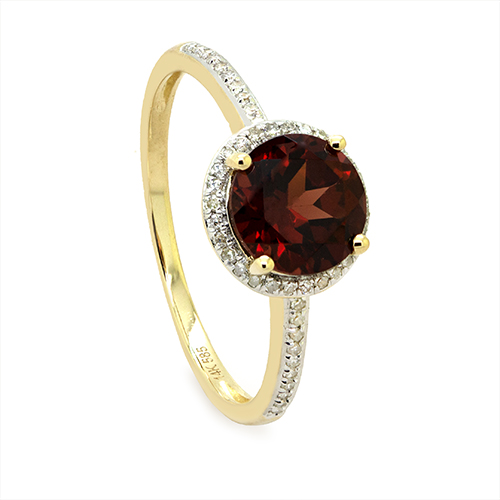 Zaveris 14 Carat Yellow Gold Round Cut Red Garnet and Diamond Ring