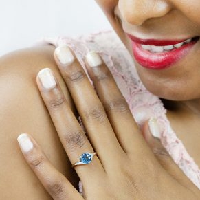 Zaveris 14 Carat Yellow Gold Round Cut Blue Topaz and Channel Diamond Ring