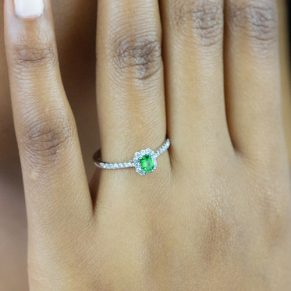 18 Carat White Gold Emerald Cut Tsavorite and Diamond Ring