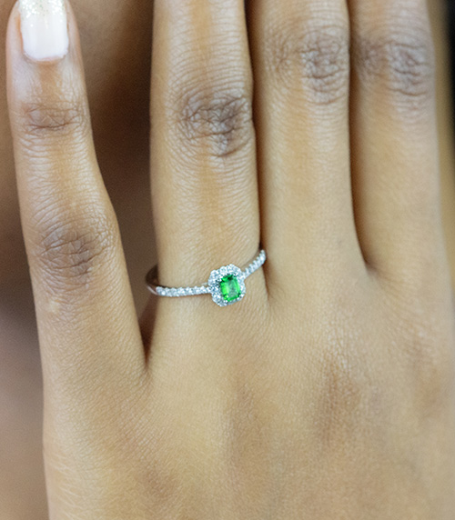 18 Carat White Gold Emerald Cut Tsavorite and Diamond Ring