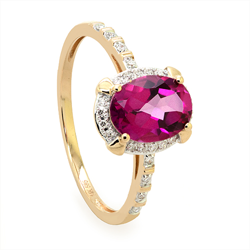 Zaveris 14 Carat Yellow Gold Oval Cut Pink Tourmaline and Diamond Ring
