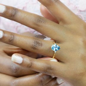 Zaveris 14 Carat Yellow Gold Tear Drop Blue Topaz and Side Stone Diamond Ring