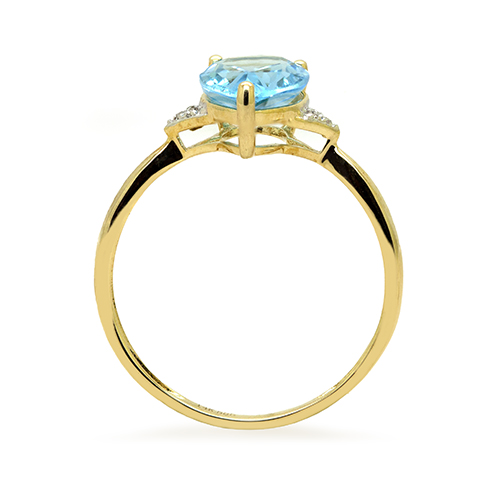 Zaveris 14 Carat Yellow Gold Tear Drop Blue Topaz and Side Stone Diamond Ring