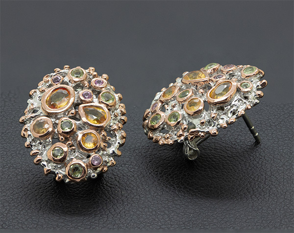 Zaveris Sterling Silver Yellow Sapphire, Peridot and Pink Sapphire Earrings