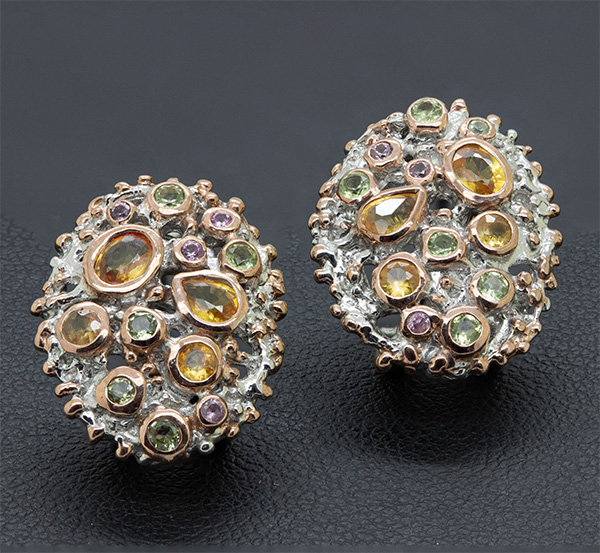 Zaveris Sterling Silver Yellow Sapphire, Peridot and Pink Sapphire Earrings