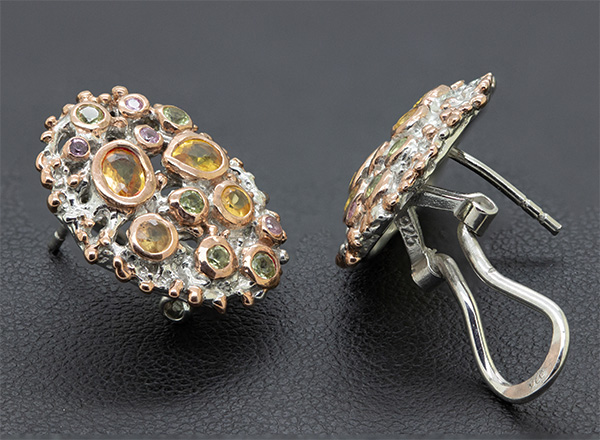 Zaveris Sterling Silver Yellow Sapphire, Peridot and Pink Sapphire Earrings