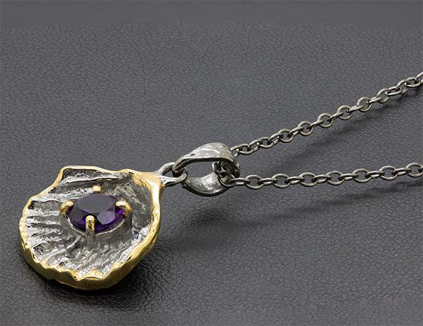 Zaveris Sterling Silver and Round Cut Amethyst Pendant