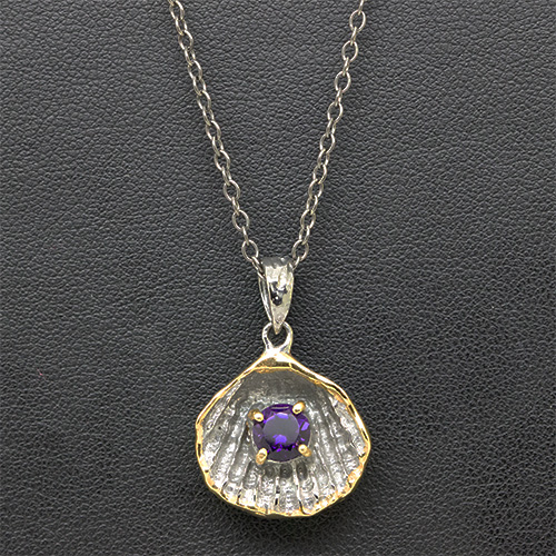 Zaveris Sterling Silver and Round Cut Amethyst Pendant