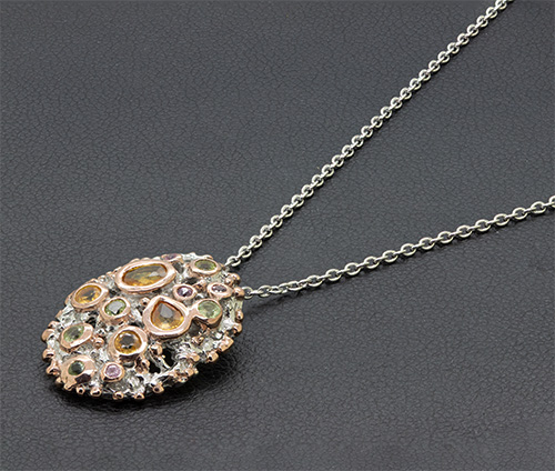 Zaveris Sterling Silver Yellow Sapphire, Peridot and Pink Sapphire Pendant