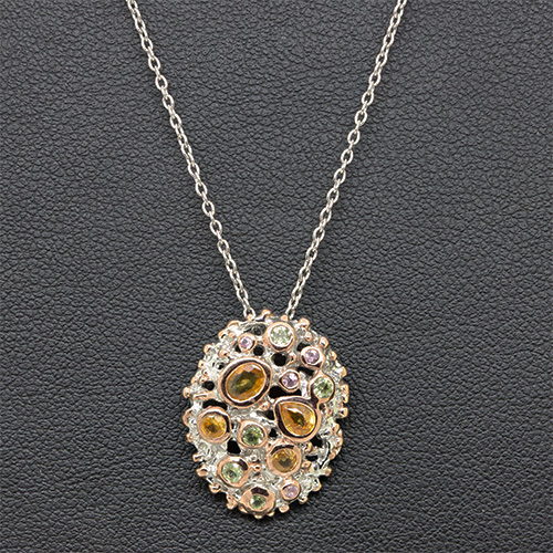 Zaveris Sterling Silver Yellow Sapphire, Peridot and Pink Sapphire Pendant