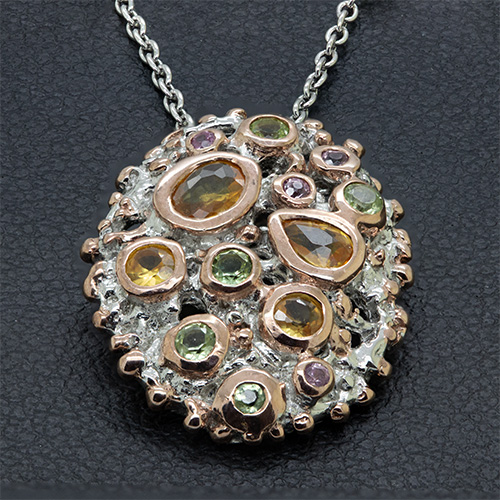 Zaveris Sterling Silver Yellow Sapphire, Peridot and Pink Sapphire Pendant