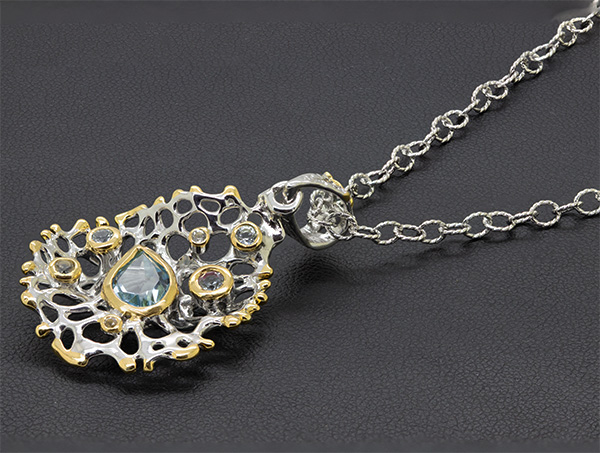Zaveris Sterling Silver Blue Topaz and Blue Sapphire Pendant