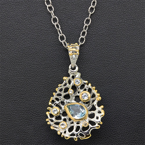 Zaveris Sterling Silver Blue Topaz and Blue Sapphire Pendant