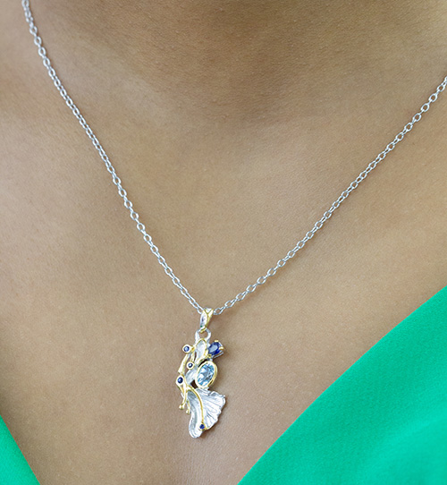 Zaveris Sterling Silver Blue and White Topaz Pendant