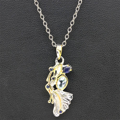 Zaveris Sterling Silver Blue and White Topaz Pendant