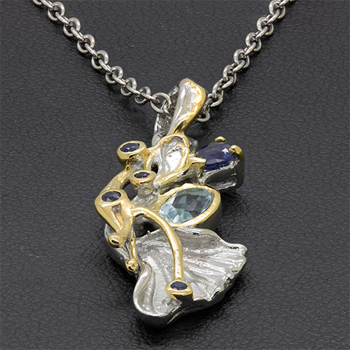 Zaveris Sterling Silver Blue and White Topaz Pendant