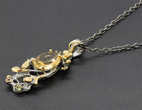 Zaveris Sterling Silver Citrine, Peridot and Sapphire Pendant