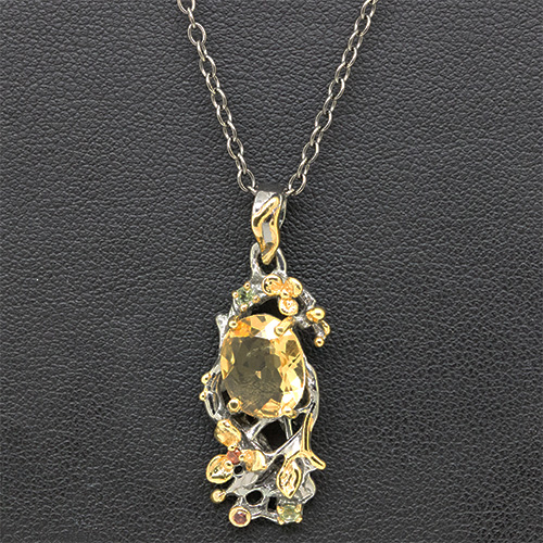 Zaveris Sterling Silver Citrine, Peridot and Sapphire Pendant