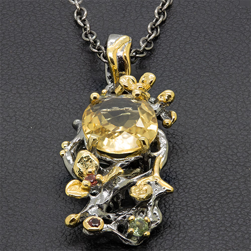 Zaveris Sterling Silver Citrine, Peridot and Sapphire Pendant
