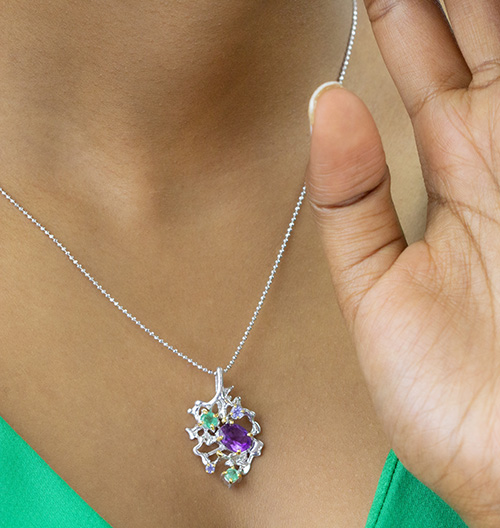 Zaveris Sterling Silver Amethyst, Emerald and Tanzanite