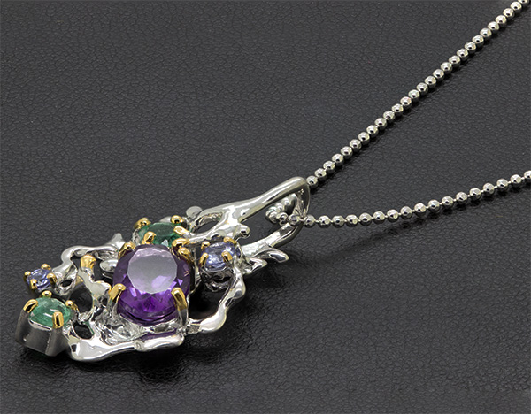 Zaveris Sterling Silver Amethyst, Emerald and Tanzanite
