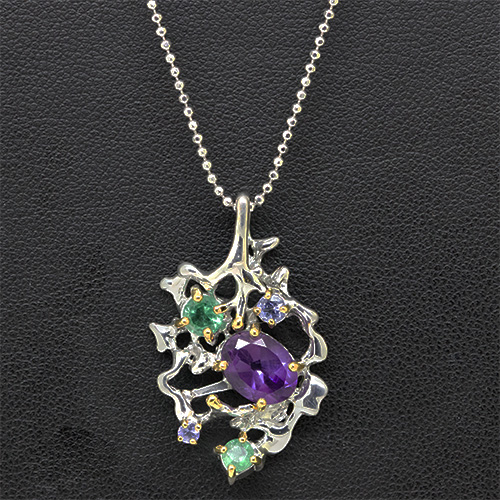 Zaveris Sterling Silver Amethyst, Emerald and Tanzanite