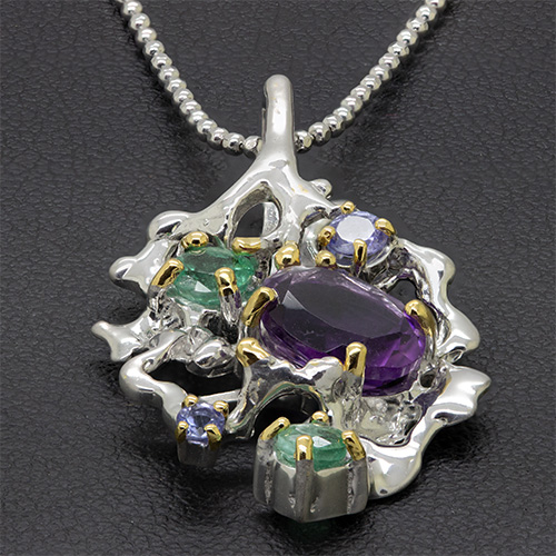 Zaveris Sterling Silver Amethyst, Emerald and Tanzanite