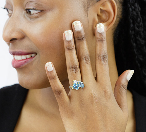 Zaveris Sterling Silver Aquamarine and Swiss-Sky Topaz Ring