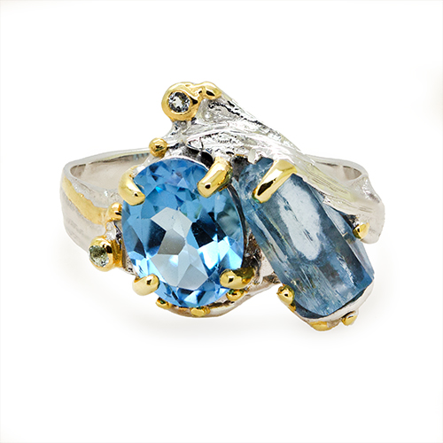 Zaveris Sterling Silver Aquamarine and Swiss-Sky Topaz Ring