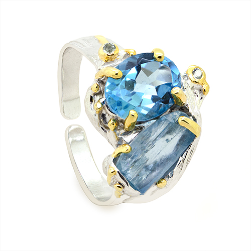 Zaveris Sterling Silver Aquamarine and Swiss-Sky Topaz Ring
