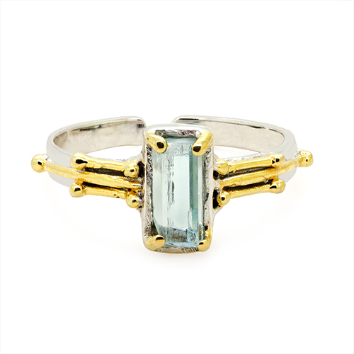 Zaveris Sterling Silver Rough Aquamarine and Swiss-Sky Topaz Ring