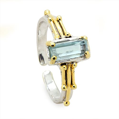 Zaveris Sterling Silver Rough Aquamarine and Swiss-Sky Topaz Ring