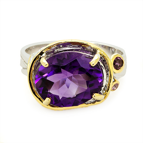 Zaveris Sterling Silver Amethyst, Rhodolite and Pink Sapphire Ring