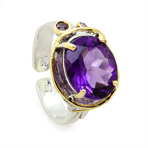 Zaveris Sterling Silver Amethyst, Rhodolite and Pink Sapphire Ring