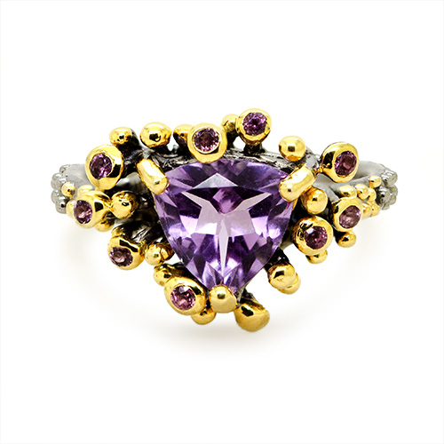 Zaveris Sterling Silver Tri Amethyst, Rhodolite and Pink Sapphire Ring