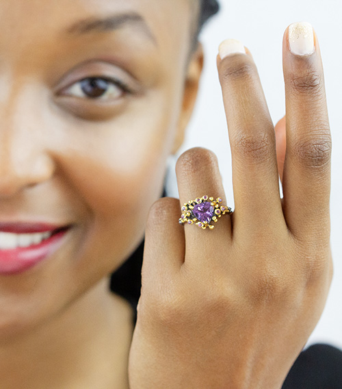 Zaveris Sterling Silver Tri Amethyst, Rhodolite and Pink Sapphire Ring