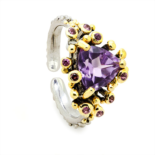 Zaveris Sterling Silver Tri Amethyst, Rhodolite and Pink Sapphire Ring