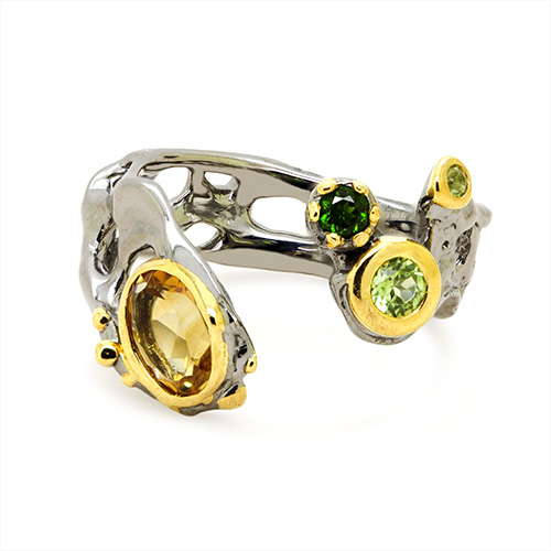 Zaveris Sterling Silver Citrine and Green Chrome Diopside Ring