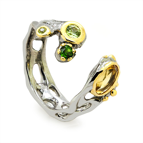 Zaveris Sterling Silver Citrine and Green Chrome Diopside Ring