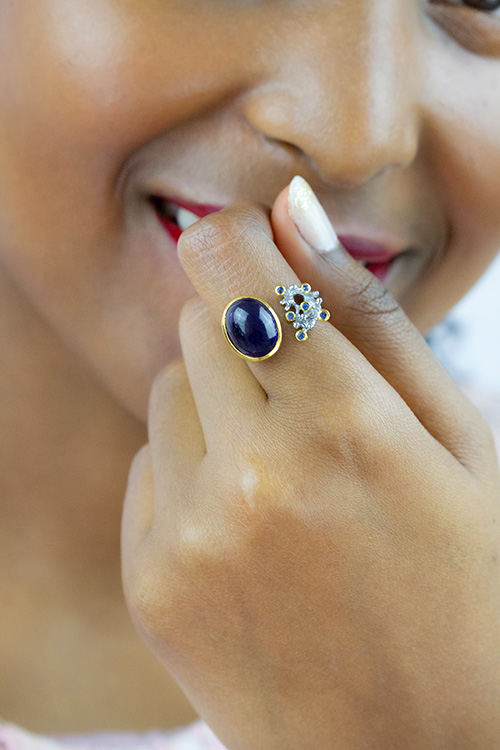 Zaveris Sterling Silver Blue Sapphire Cabochon and Blue Sapphire Ring