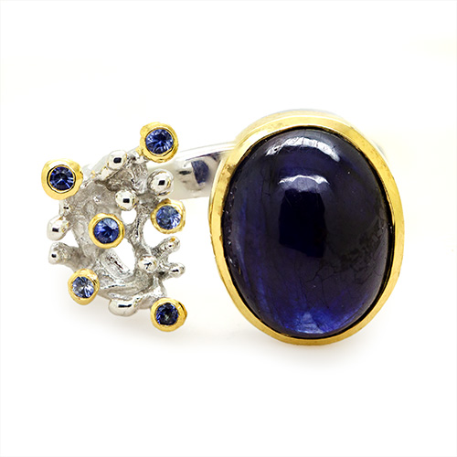 Zaveris Sterling Silver Blue Sapphire Cabochon and Blue Sapphire Ring