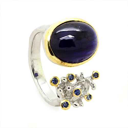 Zaveris Sterling Silver Blue Sapphire Cabochon and Blue Sapphire Ring