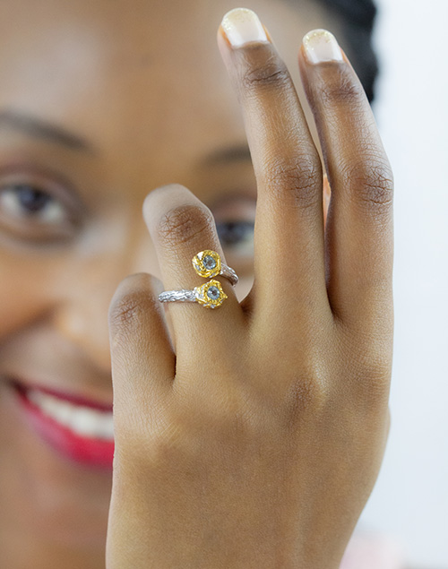 Zaveris Sterling Silver Open Crown Blue Topaz Ring
