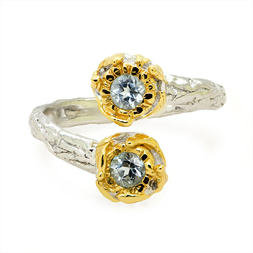 Zaveris Sterling Silver Open Crown Blue Topaz Ring