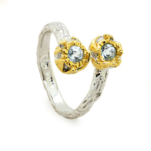 Zaveris Sterling Silver Open Crown Blue Topaz Ring