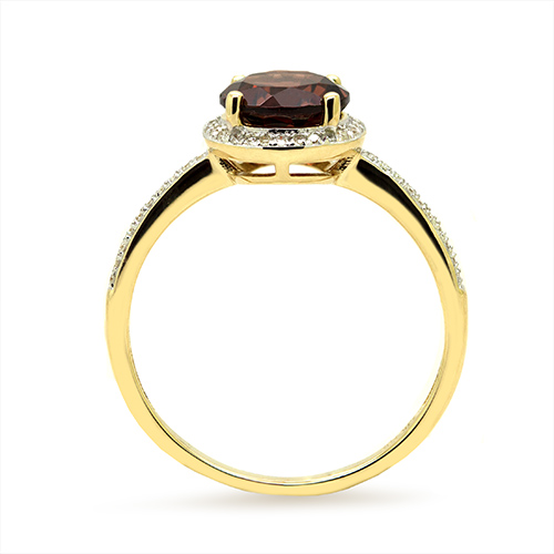 Zaveris 14 Carat Yellow Gold Round Cut Red Garnet and Diamond Ring