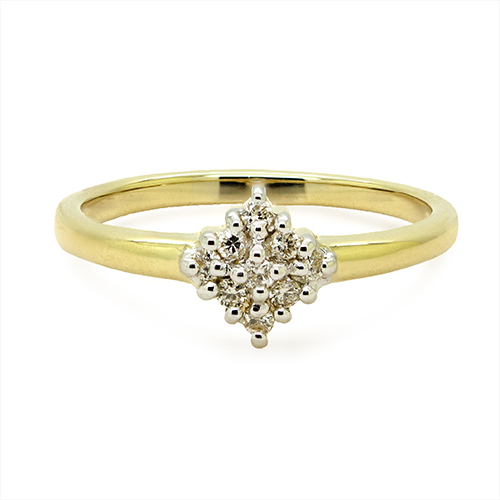 Zaveris 9 Carat Yellow Gold Prong Set Cluster Diamond Ring