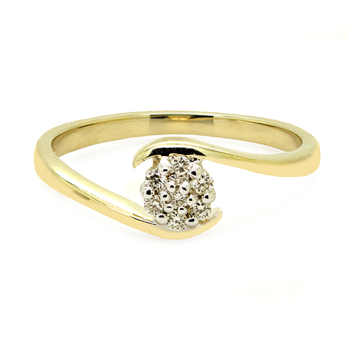 Zaveris Bypass 9 Carat Yellow Gold Round Cluster Diamond Ring