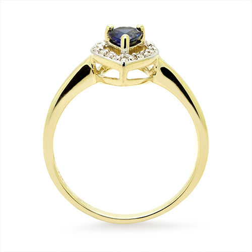 Zaveris 9 Carat Yellow Gold Tear Drop Sapphire and Diamond Ring